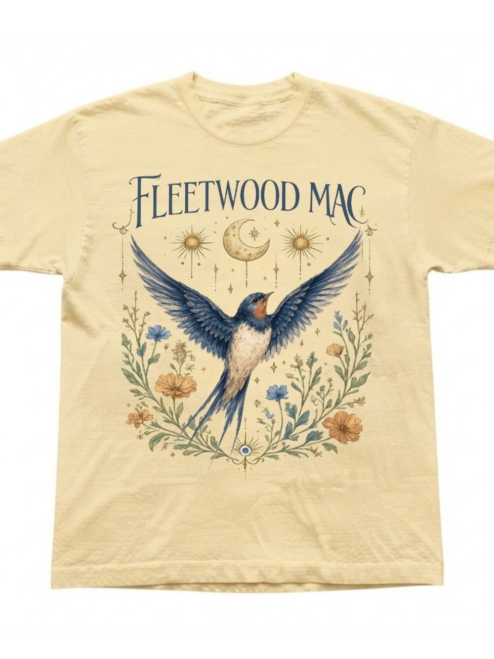 Fleetwood Mac Rumours Era Swallow Floral Cotton Gildan T-Shirt
